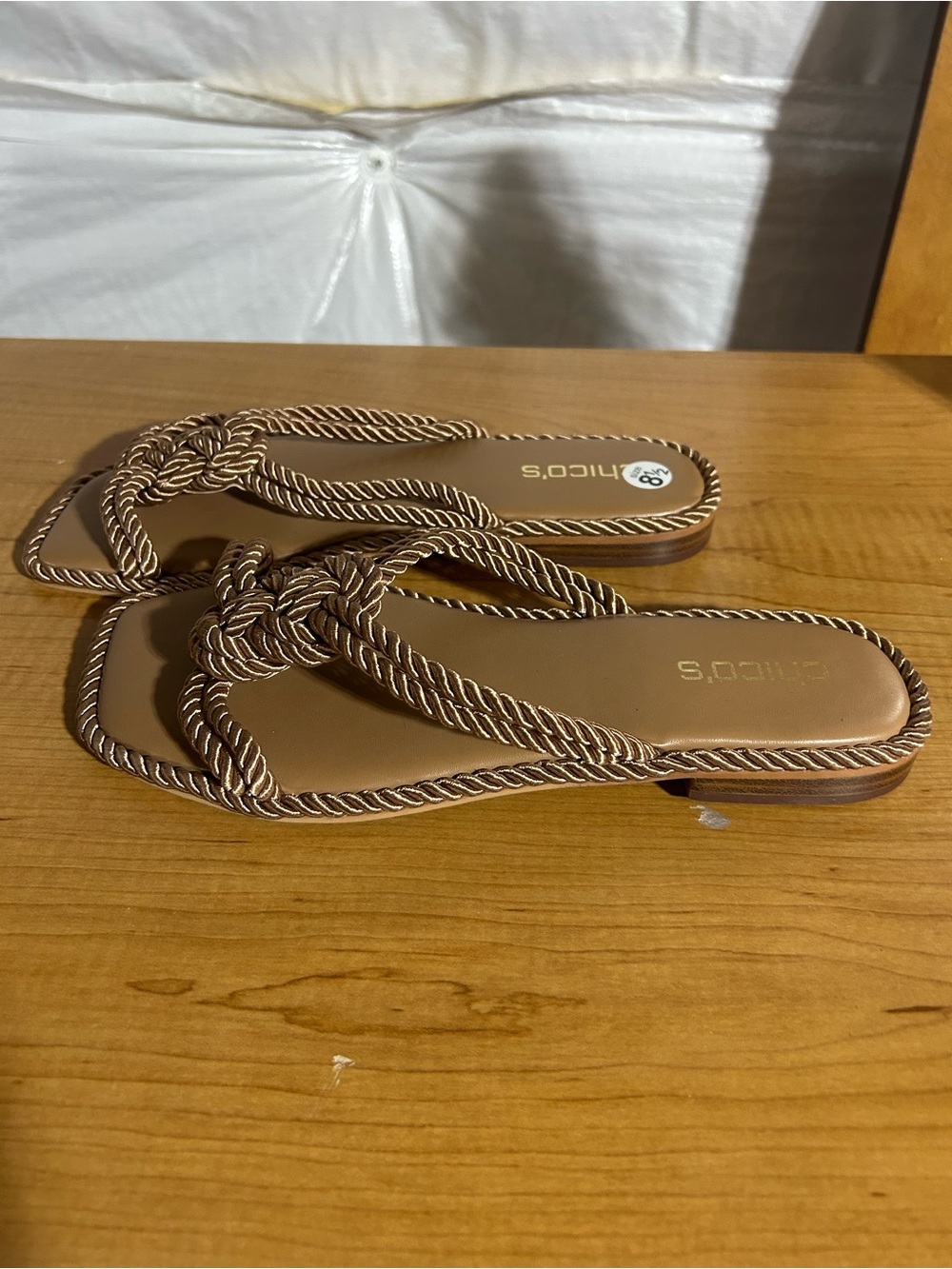 Chico's Tan Braided Rope-Knot Slide Sandals